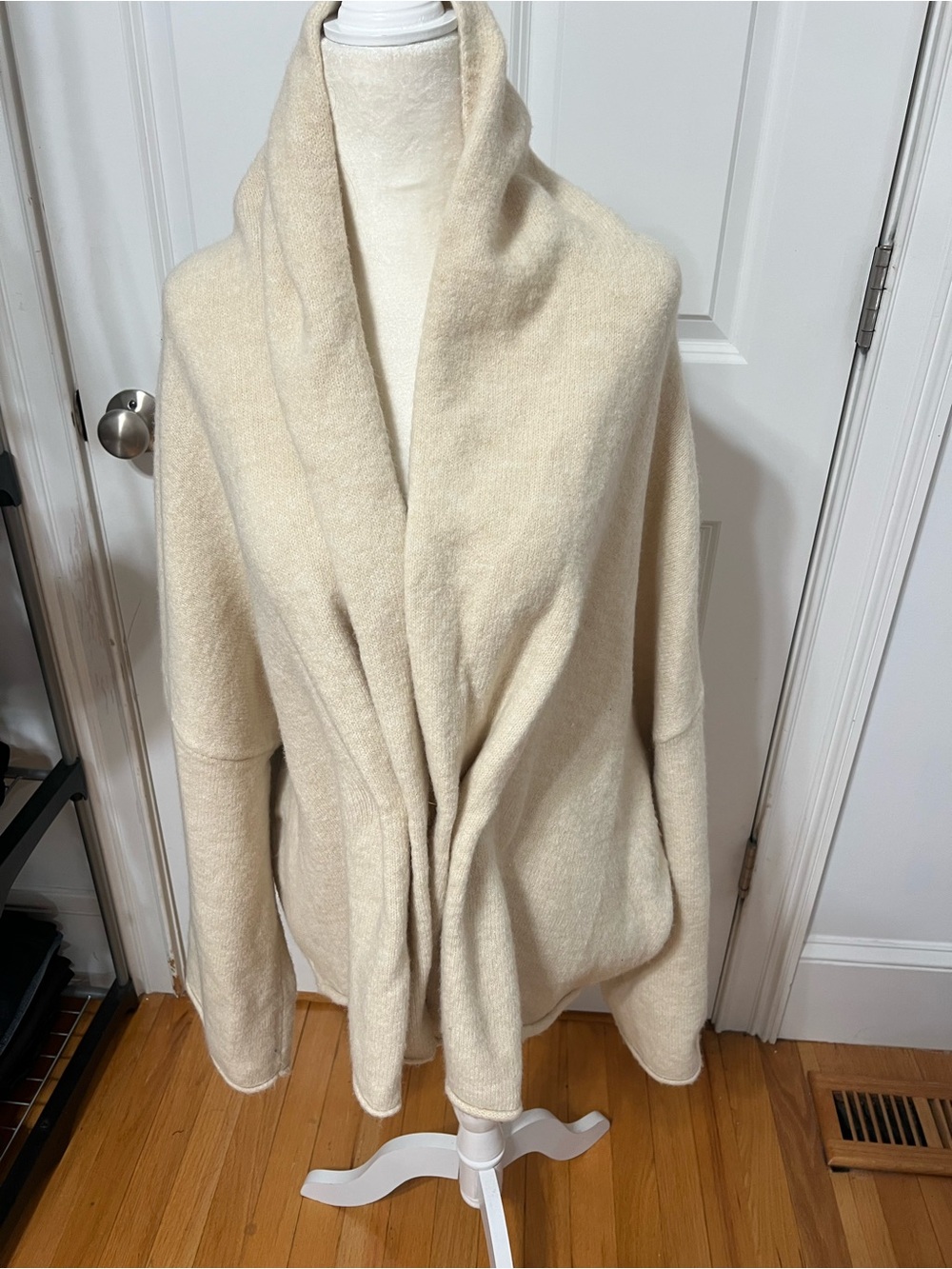 Zara Cream Draped Shawl-Collar Cardigan